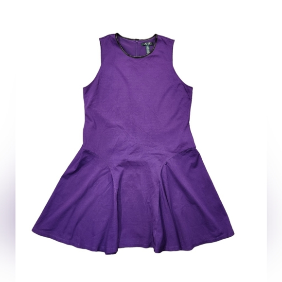 COPY - Ralph Lauren Purple Midi Sleeveless Dress with leather Trim at Neckline - Picture 4 of 5